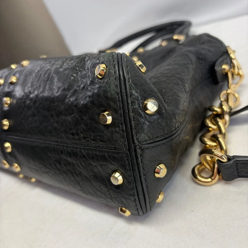 Michael Kors Handbag Uptown Astor Satchel Handbag Black Studded Leather Edgy